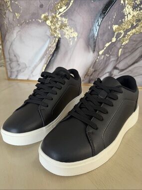 New York & Company Black Low-Top Sneakers with White Platform Sole